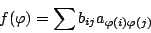 \begin{displaymath}f(\varphi)=\sum b_{ij} a_{\varphi(i)\varphi(j)}\end{displaymath}